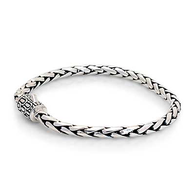 Silver bracelet handmade wheat chain round 3mm, bali lobster clasp