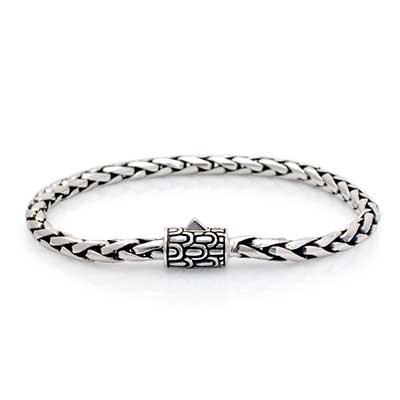 Silver bracelet handmade wheat chain round 3mm, bali lobster clasp