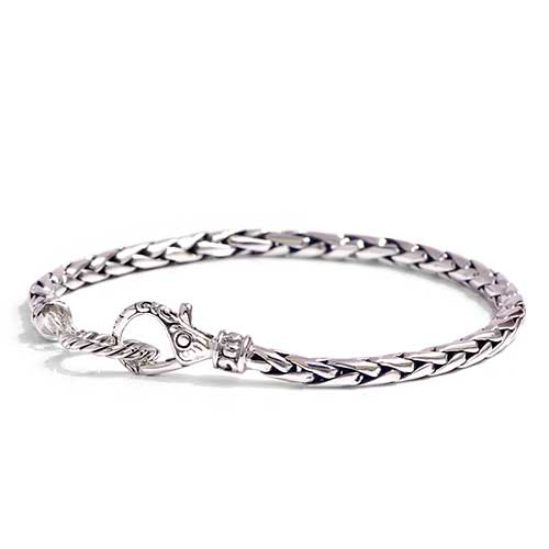 Silver bracelet handmade wheat chain size 4 mm round