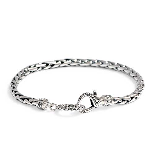 Silver bracelet handmade wheat chain size 4 mm round