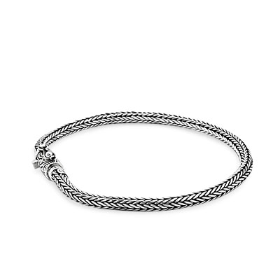 Gold & Silver bracelet, scale dragon chain round 6mm, spring lock with 18K gold hammer motif and white topaz pave stones