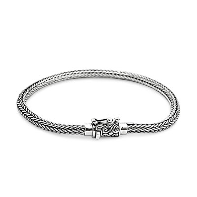 Gold & Silver bracelet, scale dragon chain round 6mm, spring lock with 18K gold hammer motif and white topaz pave stones