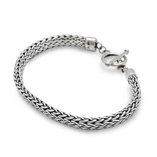 Silver bracelet, Tulang naga oval 4x6mm, plain toggle