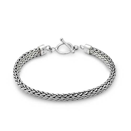 Silver bracelet, Tulang naga oval 4x6mm, plain toggle