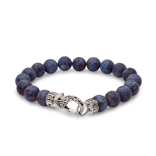  Silver bead bracelet, bali lobster clasp. Lapis round bead 10mm.
