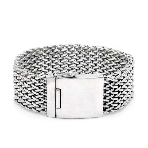 Silver bracelet, Woven Chain, Box Closure