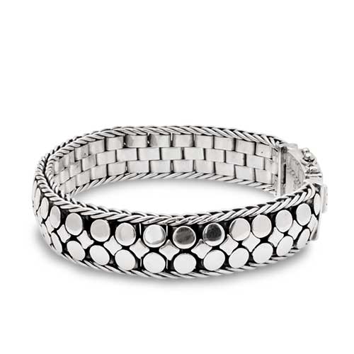 Silver bracelet, Woven Chain, width: 14mm,  Box Clousure