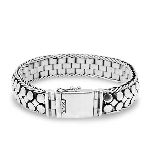 Silver bracelet, Woven Chain, width: 14mm,  Box Clousure