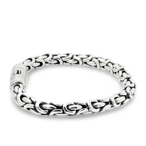 Silver bracelet, scale dragon chain round 6mm, spring lock with hammer textured