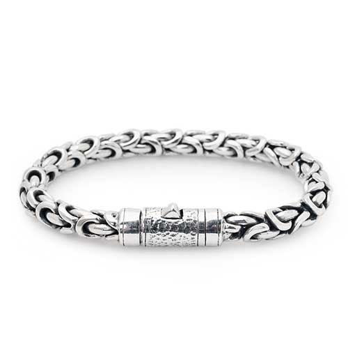 Gold & Silver bracelet, scale dragon chain round 6mm, spring lock with 18K gold hammer motif and white topaz pave stones