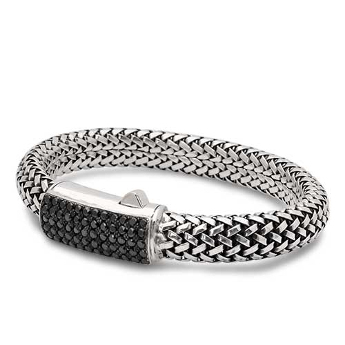 Gold & Silver bracelet, scale dragon chain round 6mm, spring lock with 18K gold hammer motif and white topaz pave stones