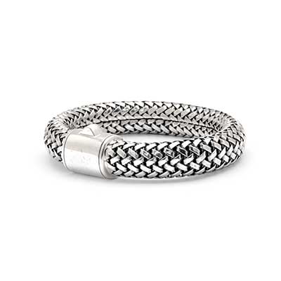 Gold & Silver bracelet, scale dragon chain round 6mm, spring lock with 18K gold hammer motif and white topaz pave stones