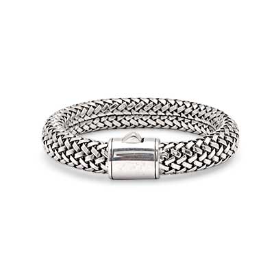 Gold & Silver bracelet, scale dragon chain round 6mm, spring lock with 18K gold hammer motif and white topaz pave stones