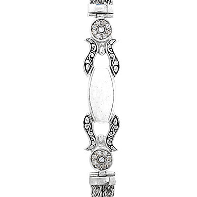 Gold & Silver bracelet, scale dragon chain round 6mm, spring lock with 18K gold hammer motif and white topaz pave stones