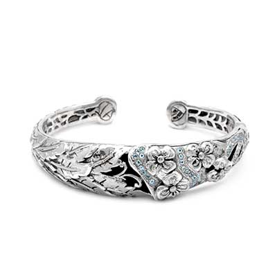 Gold & Silver bracelet, scale dragon chain round 6mm, spring lock with 18K gold hammer motif and white topaz pave stones