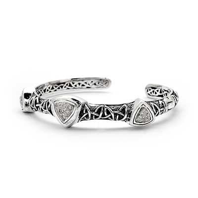 Gold & Silver bracelet, scale dragon chain round 6mm, spring lock with 18K gold hammer motif and white topaz pave stones