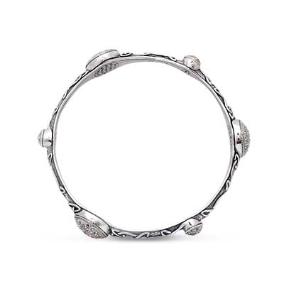 Gold & Silver bracelet, scale dragon chain round 6mm, spring lock with 18K gold hammer motif and white topaz pave stones