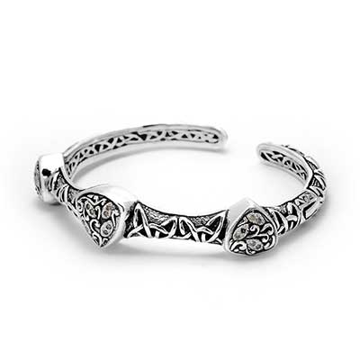 Gold & Silver bracelet, scale dragon chain round 6mm, spring lock with 18K gold hammer motif and white topaz pave stones