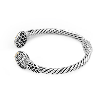 Gold & Silver cable bangle, White topaz pave