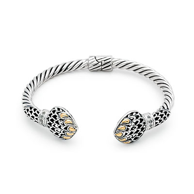 Gold & Silver cable bangle, White topaz pave