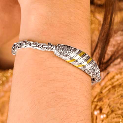 Gold & Silver bracelet, Cz pave, sisik naga collection, 
