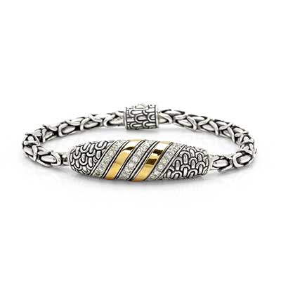 Gold & Silver bracelet, Cz pave, sisik naga collection, 