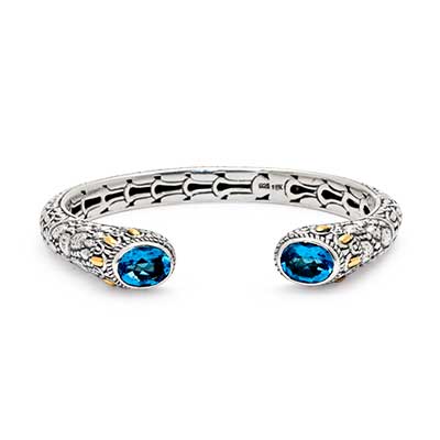 Gold & Silver bracelet, scale dragon chain round 6mm, spring lock with 18K gold hammer motif and white topaz pave stones