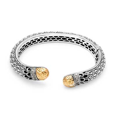 Gold & Silver kick cuff bracelet, white topaz pave, sisik naga collection