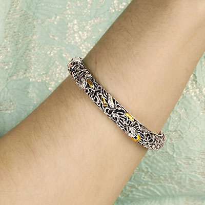 Gold & Suilver kick cuff bracelet, mega mendung cloud collection, white topaz pave