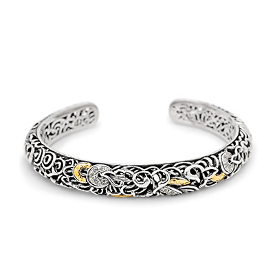 Gold & Suilver kick cuff bracelet, mega mendung cloud collection, white topaz pave