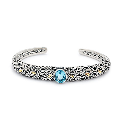 Gold & Silver bracelet, scale dragon chain round 6mm, spring lock with 18K gold hammer motif and white topaz pave stones