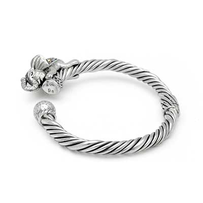 Gold & Silver bracelet, scale dragon chain round 6mm, spring lock with 18K gold hammer motif and white topaz pave stones