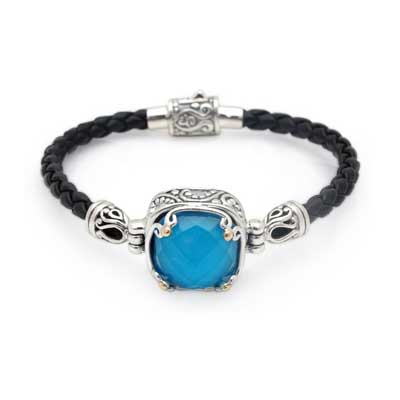 Gold & Silver bracelet, scale dragon chain round 6mm, spring lock with 18K gold hammer motif and white topaz pave stones