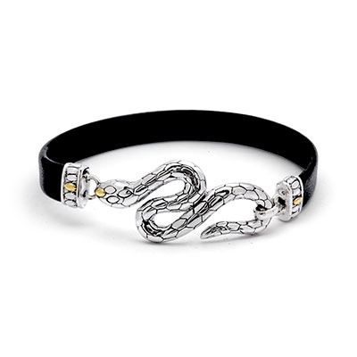 Gold & Silver bracelet, scale dragon chain round 6mm, spring lock with 18K gold hammer motif and white topaz pave stones