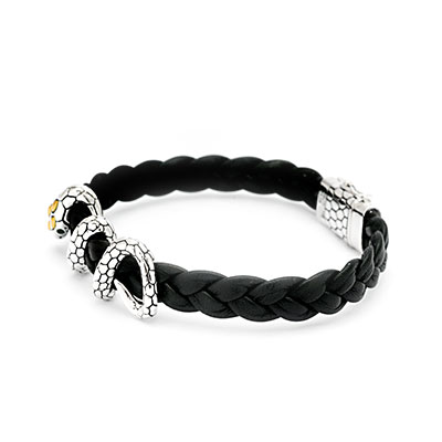 Gold & Silver bracelet, scale dragon chain round 6mm, spring lock with 18K gold hammer motif and white topaz pave stones