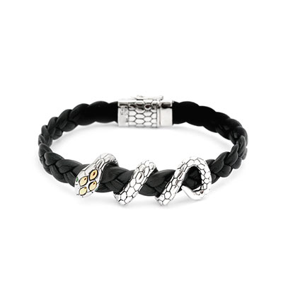 Gold & Silver bracelet, scale dragon chain round 6mm, spring lock with 18K gold hammer motif and white topaz pave stones