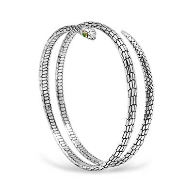 Gold & Silver bracelet, scale dragon chain round 6mm, spring lock with 18K gold hammer motif and white topaz pave stones