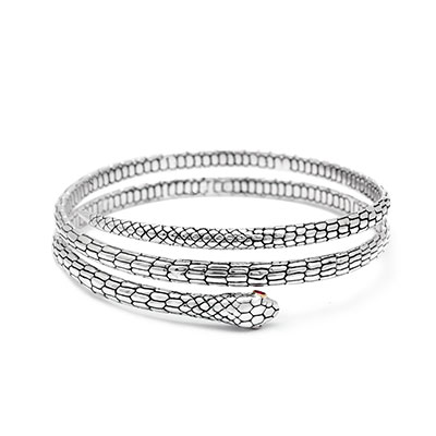 Gold & Silver bracelet, scale dragon chain round 6mm, spring lock with 18K gold hammer motif and white topaz pave stones