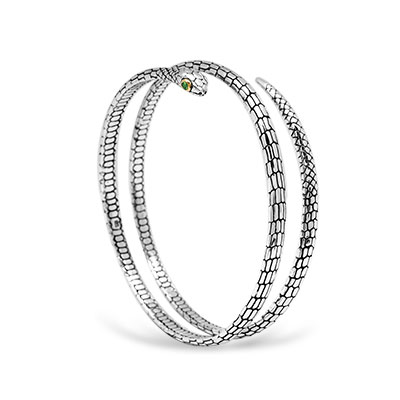 Gold & Silver bracelet, scale dragon chain round 6mm, spring lock with 18K gold hammer motif and white topaz pave stones