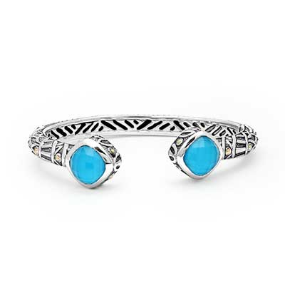 Gold & Silver bracelet, scale dragon chain round 6mm, spring lock with 18K gold hammer motif and white topaz pave stones