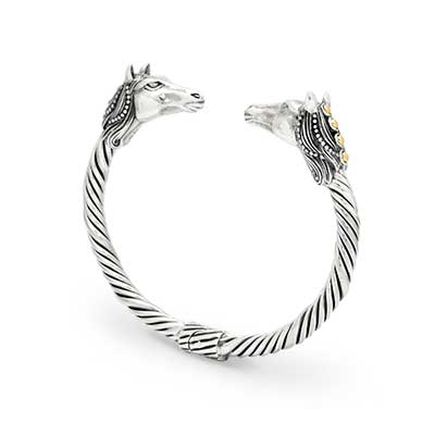 Gold & Silver bracelet, scale dragon chain round 6mm, spring lock with 18K gold hammer motif and white topaz pave stones
