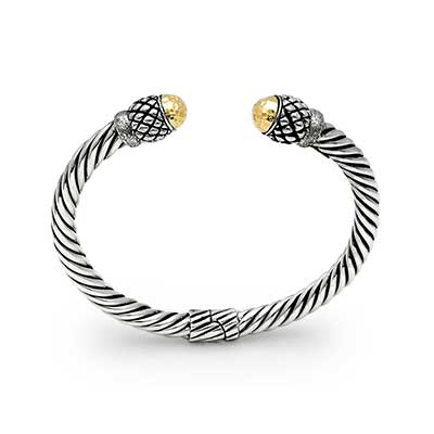 Gold & Silver cable bangle, cushion motif