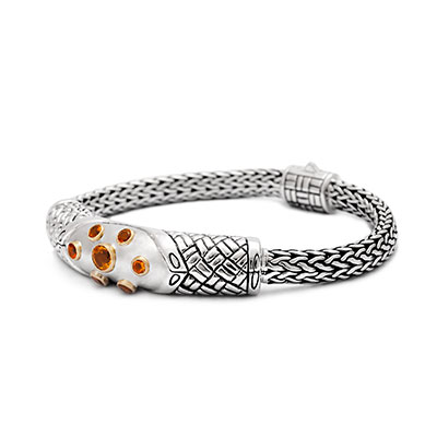 Gold and silver bracelet, chain 4x6, spring lock. Bedeg Colelction, Set with Citrine