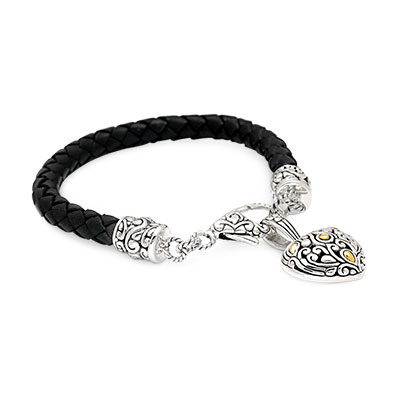 Gold & Silver bracelet, scale dragon chain round 6mm, spring lock with 18K gold hammer motif and white topaz pave stones