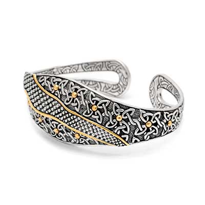 Gold & Silver cuff bracelet, no stones. Balinese celtic motif
