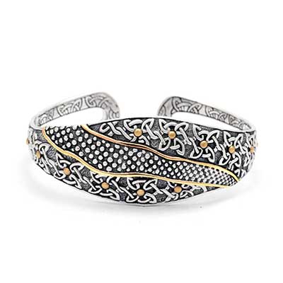 Gold & Silver cuff bracelet, no stones. Balinese celtic motif