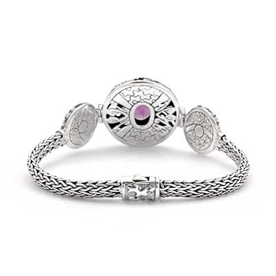 Gold & Silver bracelet, scale dragon chain round 6mm, spring lock with 18K gold hammer motif and white topaz pave stones