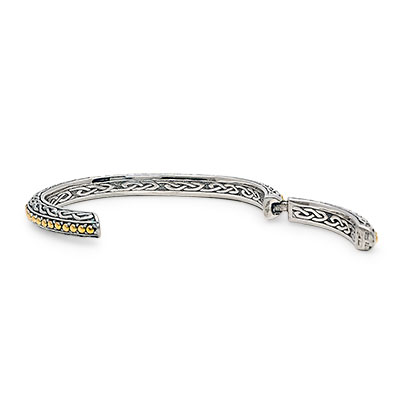 Silver and gold 18K kick cuff, Celtic design. Full Gold Accents