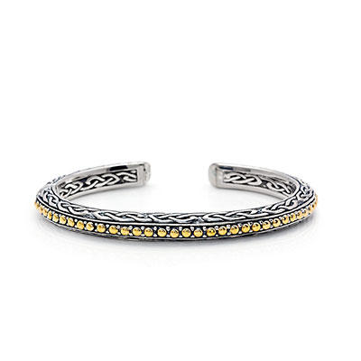 Silver and gold 18K kick cuff, Celtic design. Full Gold Accents