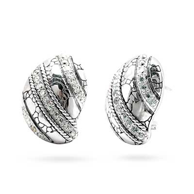 Gold & Silver bracelet, scale dragon chain round 6mm, spring lock with 18K gold hammer motif and white topaz pave stones